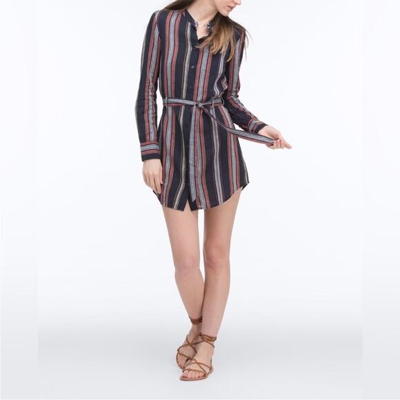 AG Adriano Goldschmied Jett linen cotton striped button mini shirtdress SMALL - Picture 1 of 12
